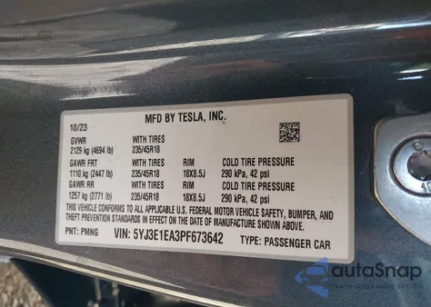 2023 Tesla Model 3 Rear-Wheel Drive from USA, damaged, VIN 5YJ3E1EA3PF673642